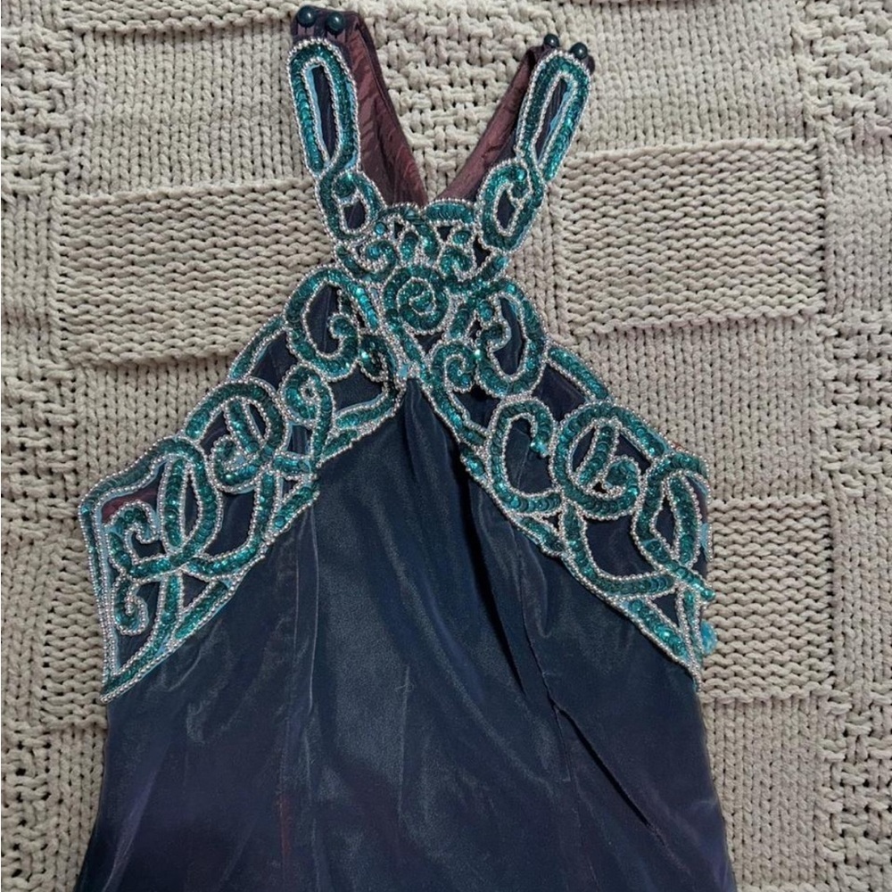 Vintage Blondie and Me Evening Green Velvet Halter Sequin Prom Dress